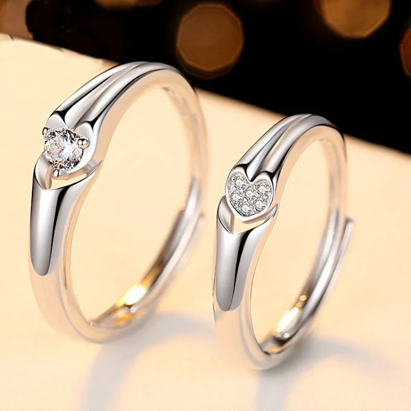 

Couple Ring Sets for Wedding Bride and Groom Solid 925 Sterling Silver Jewelry Wedding Band Romantic Heart Loved Ring Set Gift
