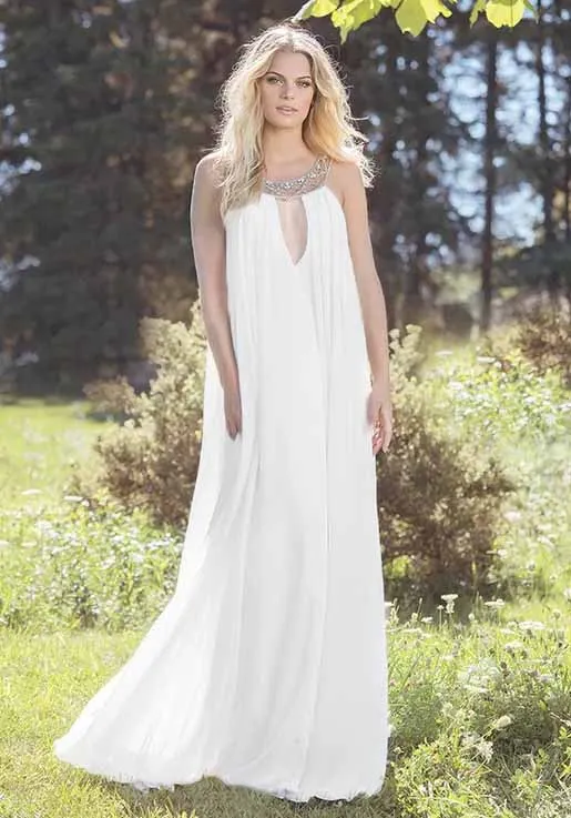 White Eightree свадебное платье с завязкой на шее Boho свободное пляжное свадебное платье vestido de noiva без Рукавов шифоновые Свадебные платья пояс с бусинами - Цвет: White