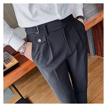 Pantalon habillé de Style britannique pour hommes, de haute qualité, décontracté, Slim Fit, couleur unie, assorti à tout, tenue formelle, de bureau, nouveauté 2021 