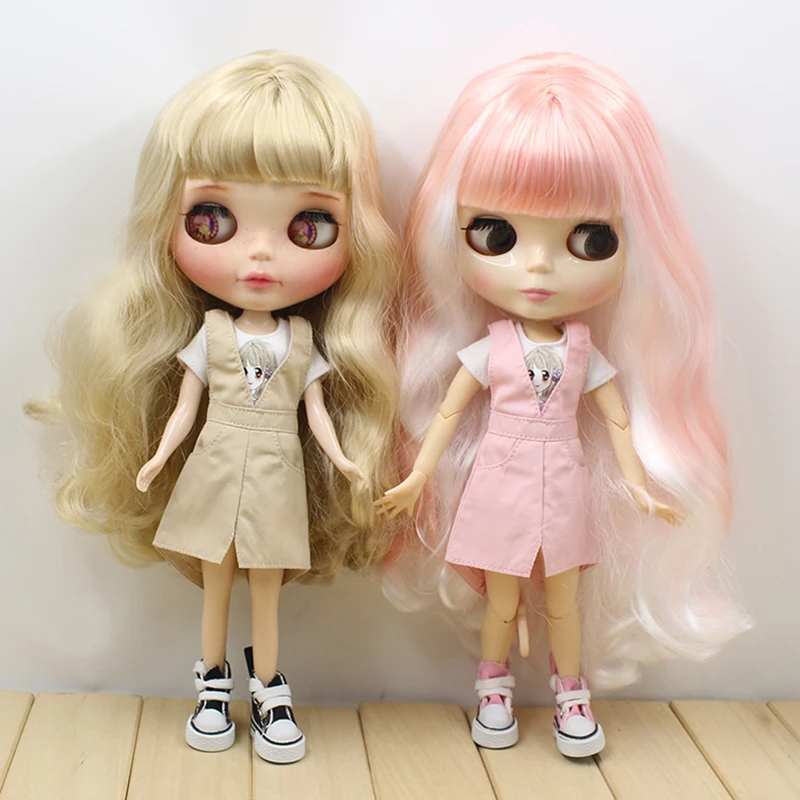 blyth-Doll-icy-joint-body-apron-dress-white-clothes-pink-yellow-toy-dress