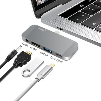 

USB C HUB Type C Thunderbolt 3 Dock 4 in 1 USB-C Adapter Dongle Combo with USB 3.0 DP,AUDIO HDMI Ports For MacBook P