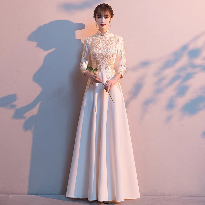 Sheng Coco Chinese Style Women Gown Evening Dress Champagne Fashion Modern Qipao Chinese Dress Dinner Party Elegant Women