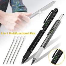 Stylo à bille multifonction tout en 1, 2 pièces, avec niveau à règle, tournevis à tête plate croisée, stylo multi outils pour menuisiers