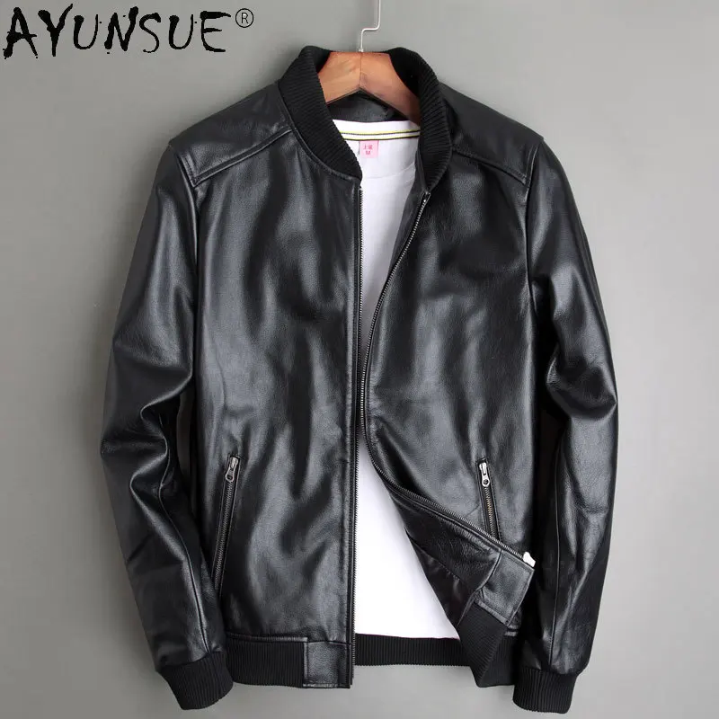 

AYUNSUE Men's Clothing Genuine Leather Jacket Men Clothes Autumn 100% Cow Leather Jackets Baseball Coat Male Hommes Veste LXR389