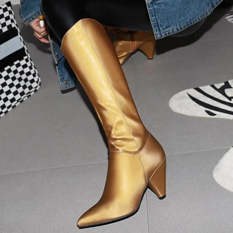 Женские ботинки до середины икры; chaussure boots; роскошные ботинки-гладиаторы из искусственной кожи на высоком каблуке с острым носком; женская обувь; zapatos mujer sapato; H824