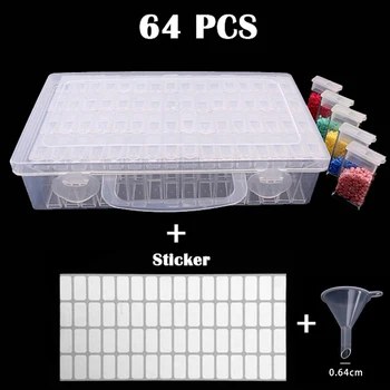 

64 Grids Plastic Storage Box Funnel and Stickers Sets for Diamond Painting Accessories Tools Container Box Sets Diamond Painting
