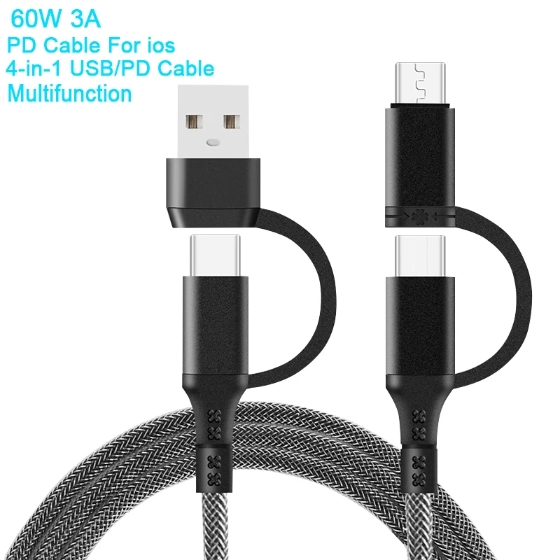 5 IN 1 PD Cable 1.2M 3A USB/Type-C Charging Port to For IOS/Micro/Type-C Mobile Phone Charging Cable Universal multi-function android charger Cables