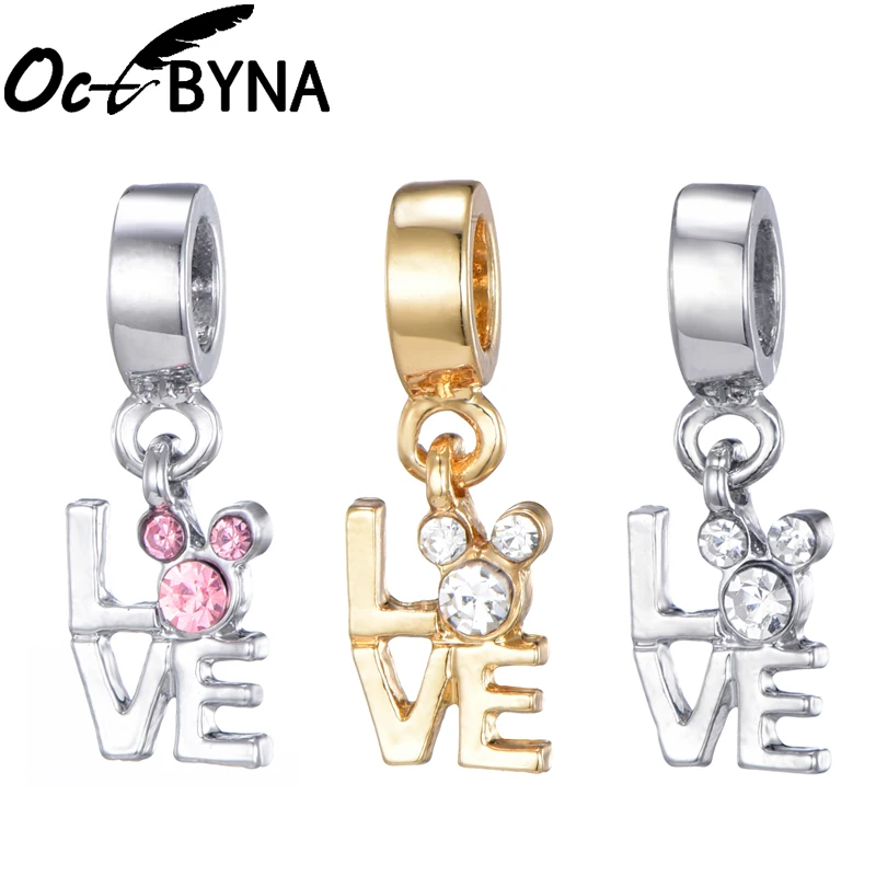 

Octbyan Cartoon Anime Crystal Mickey Charm Beads Pendant Fits Pandora Bracelet Necklace Making For Women Popular Jewelry Gift