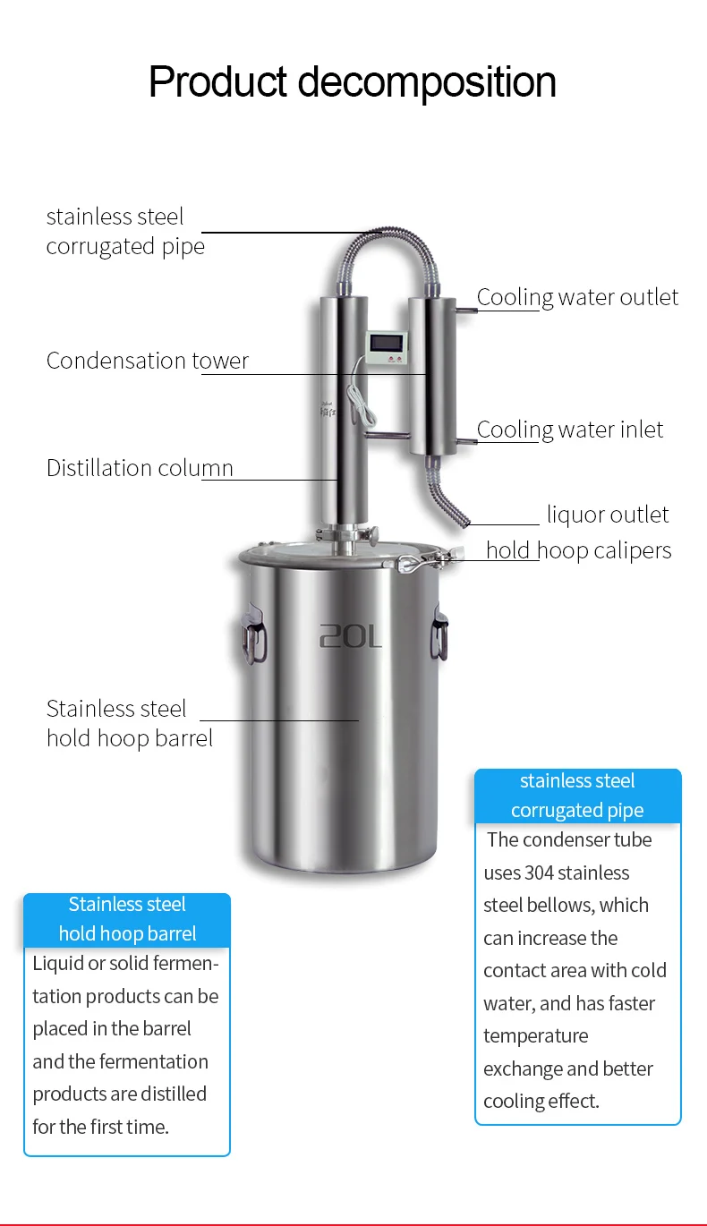 12L/20L/35L/60L дистиллятор из нержавеющей стали с двойной башней Самогонный аппарат для домашнего пивоварения спиртовая машина ликер ПИВОВАРЕНИЕ бренди аксессуары