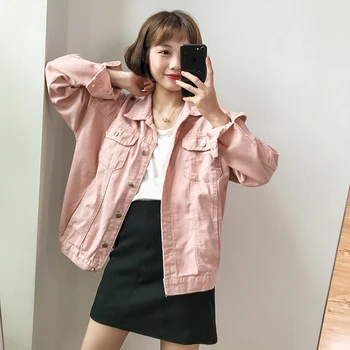 

Denim Jacket Women Single-breasted Jeans Jacket Coat Autumn Winter Harajuku Oversized Outerwear Turn Down Collar Free Shipping