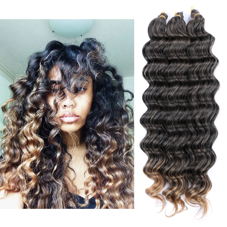 DAIRESS 22" Deep Wave Bulk Hair Crochet Braids Synthetic Braiding Crochet Hair Deep Wavy Crochet Bulk Hair