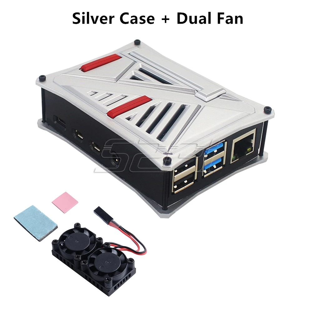 Silver dual fan 52Pi чехол из АБС-пластика серого и серебристого цвета, корпус с одним двойным охлаждающим вентилятором для Raspberry Pi 4 B(4 Модель B - Цвет: Silver dual fan