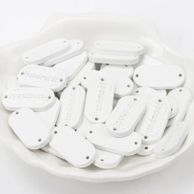 10. white 12x24mm Деревянные смешанные цвета слово бренд овальной квадратной формы пуговицы 2 отверстия ручной работы одежда пошив скрапбукинга поделки аксессуары DIY 20шт - Цвет: 10. white 12x24mm