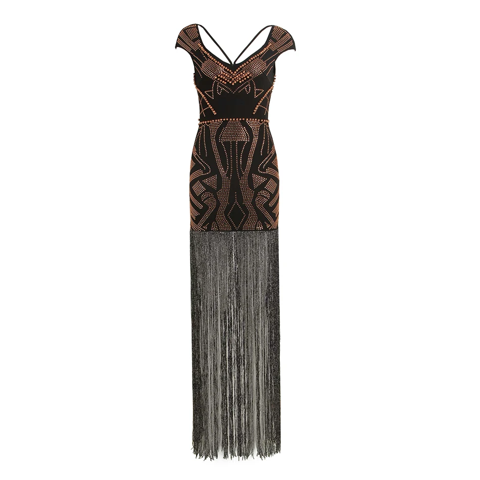 Ailigou Outono Novas Mulheres Borla Frisado Bodycon Vestido сексуальное Бандажное платье с лямкой на шее Manga Curta vestido de festa