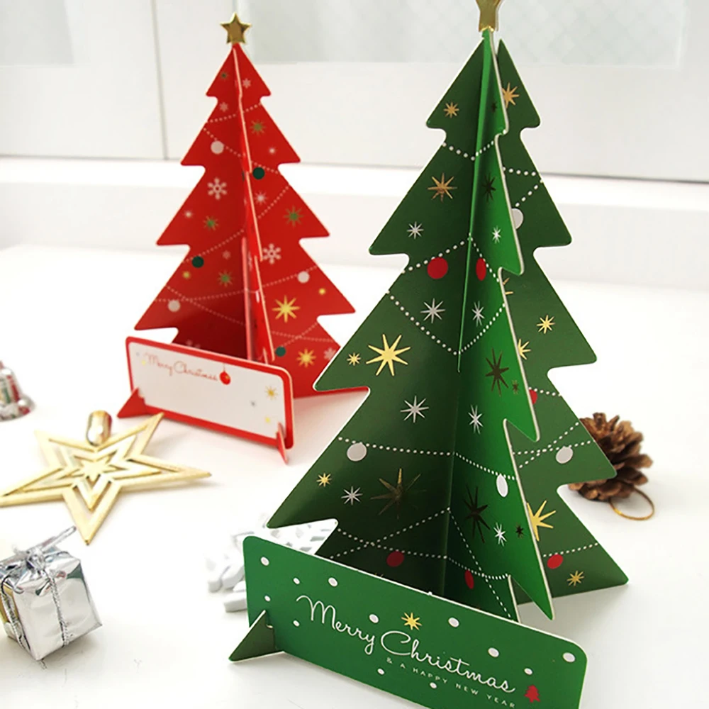  Lychee Life 3D Christmas Tree Shaped Greeting Card Gifts Green Party Cards Invitations Greeting Car - 4000415658878