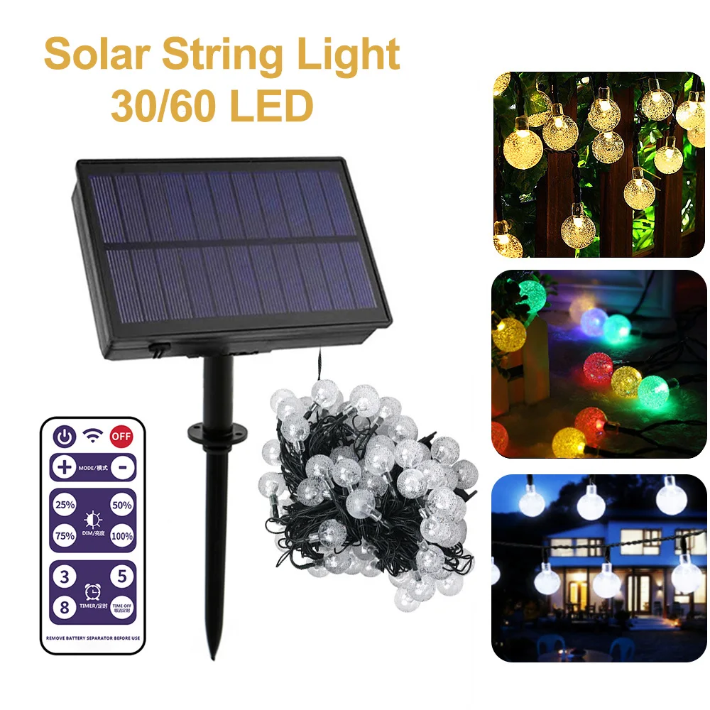 

30/60 LED Solar String Light Solar LED String Lamp 8 modes Remote Control Waterproof Outdoor Garden Yard Party Wedding