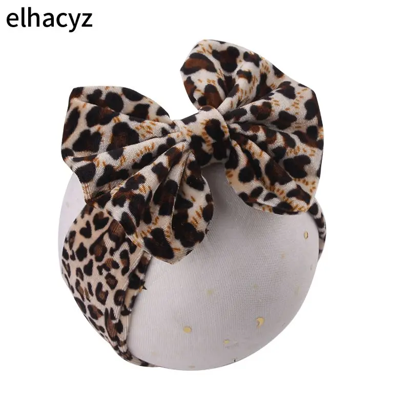 1PC 2021 New Chic Leopard DOT Velvet Big Hair Bow Headband Funky Soft Solid Elastic Bands Accessories Girls Turban |