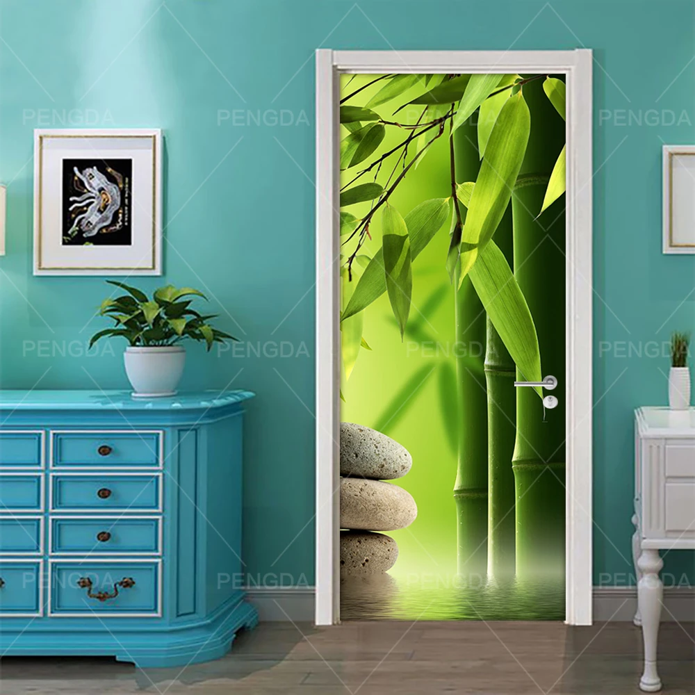Самоклеющиеся Diy художественная наклейка домашняя дверь камень цветок Бамбук 3D декорация ПВХ обои печать картина для гостиной - Цвет: Door YXCV2696-24