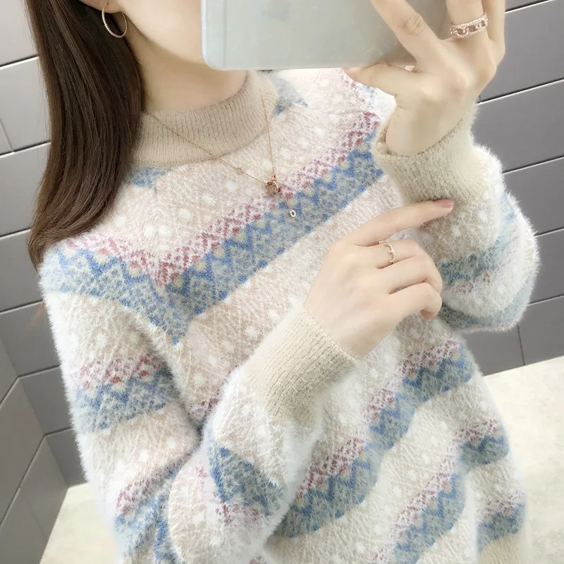 

WOMEN'S Sweater Women's 2019 New Style Winter WOMEN'S Dress Fashion Faux Mink Cashmere Knit Low Waist Jersey Women's Autumn And