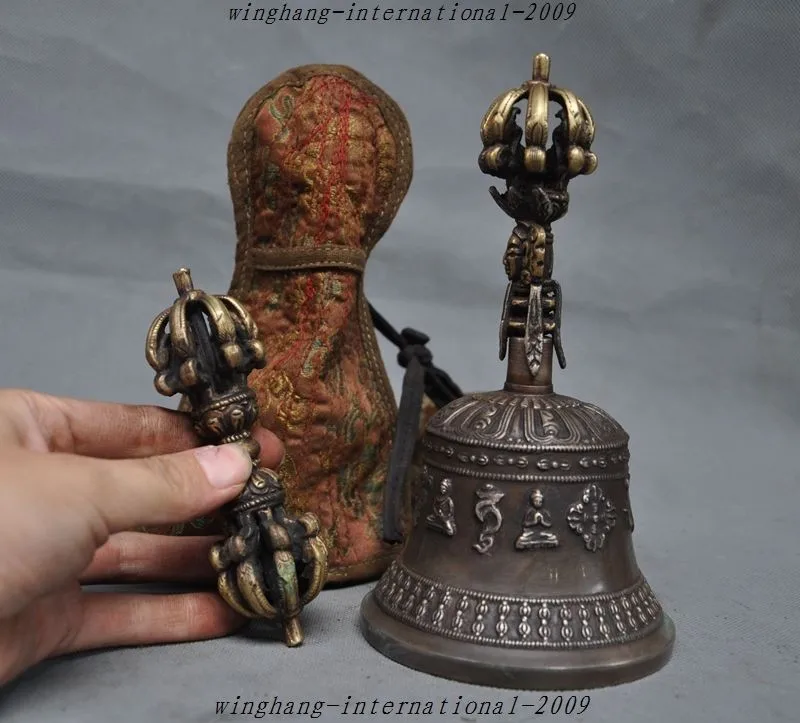 Tibetan Buddhism bronze Gilt Buddha head Bells Phurpa Vajra Dorje Phurpa Dagger 