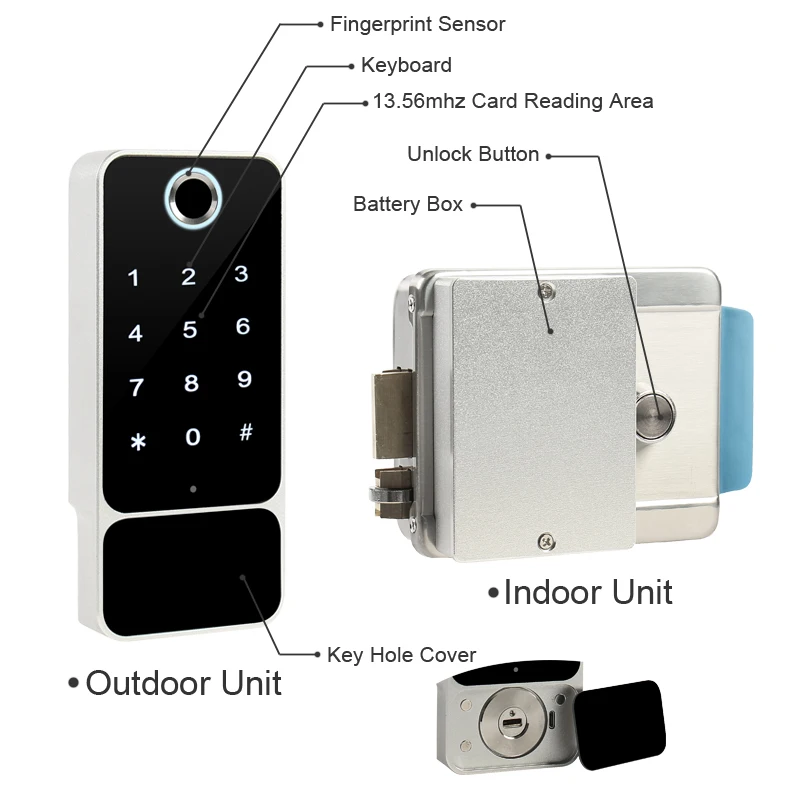 Rainpfoor Bluetooth электронный дверной замок с ТТ замком мобильный телефон приложение отпечатков пальцев пароль смарт-карта открытый вход ворота W5