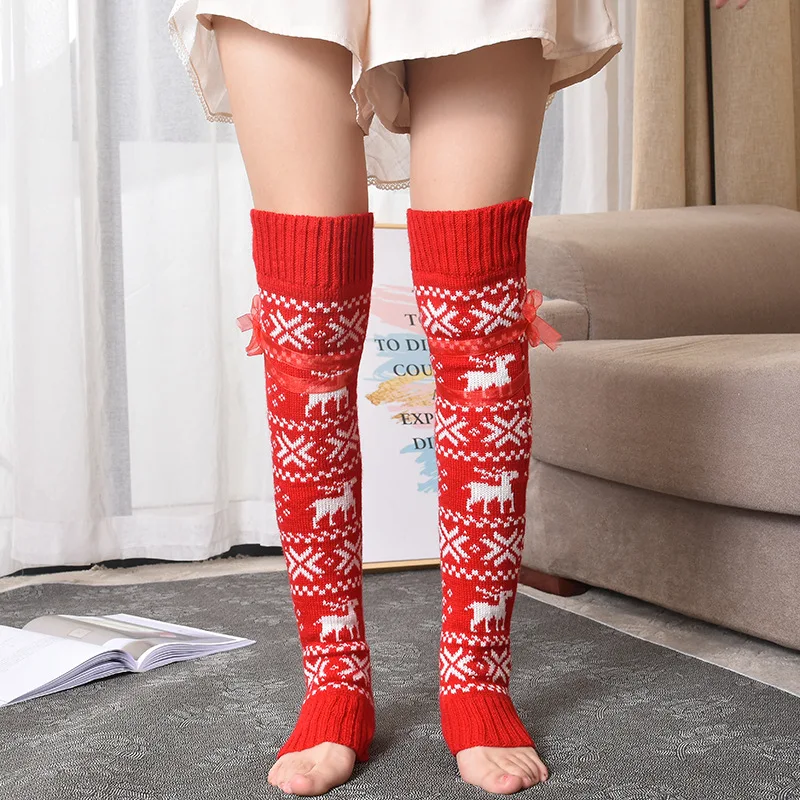 

1PC Fashion Christmas Stocking Christmas Women Long Knitted Stockings Acrylic Comfortable Soft Winter Warm Knit Socks