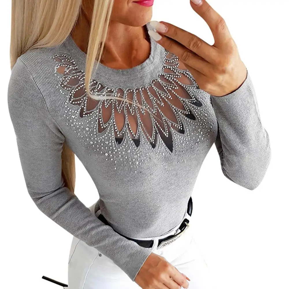 Модная сексуальная Женская Осенняя однотонная облегающая блузка с длинным