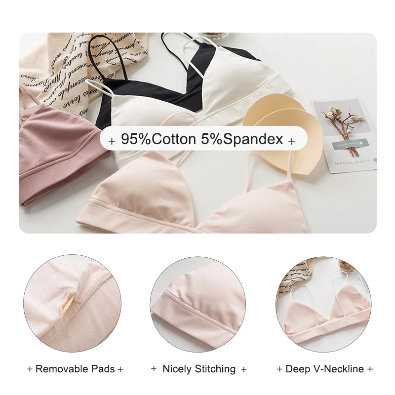 Хлопок Для женщин бюстгальтер с глубоким вырезом Треугольники чашки тормозных