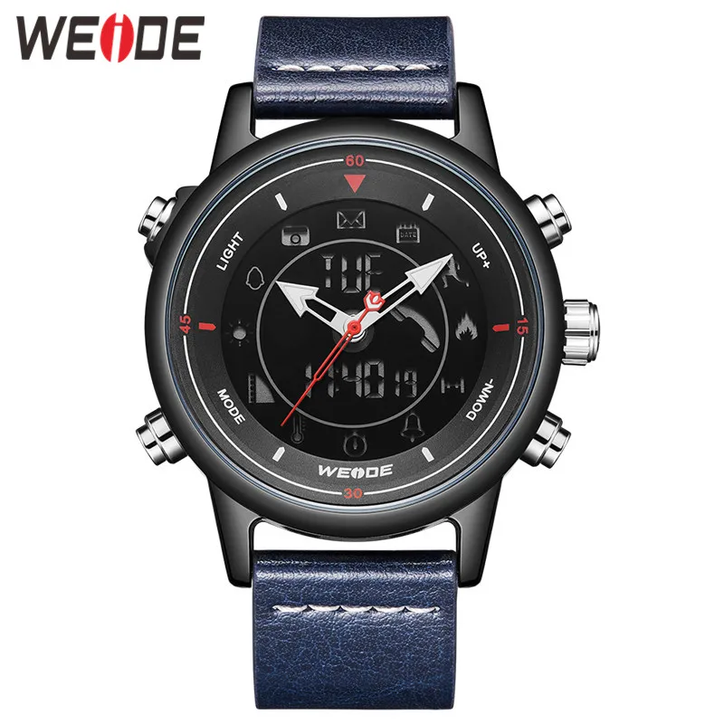 WEIDE часы мужские с кожаным ремешком цифровые умные водонепроницаемые наручные