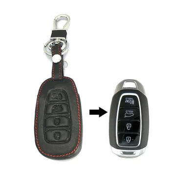 

4 Buttons Remote Key Fob Bag Leather Cover Case Fit For Elantra GT Azera Key Case Premium Soft Leather