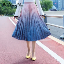 Beiyingni градиентная цветная юбка Женская осенне-зимняя плиссированная миди юбка трапециевидной формы Повседневная Saias теплая Корейская Высокая талия юбка