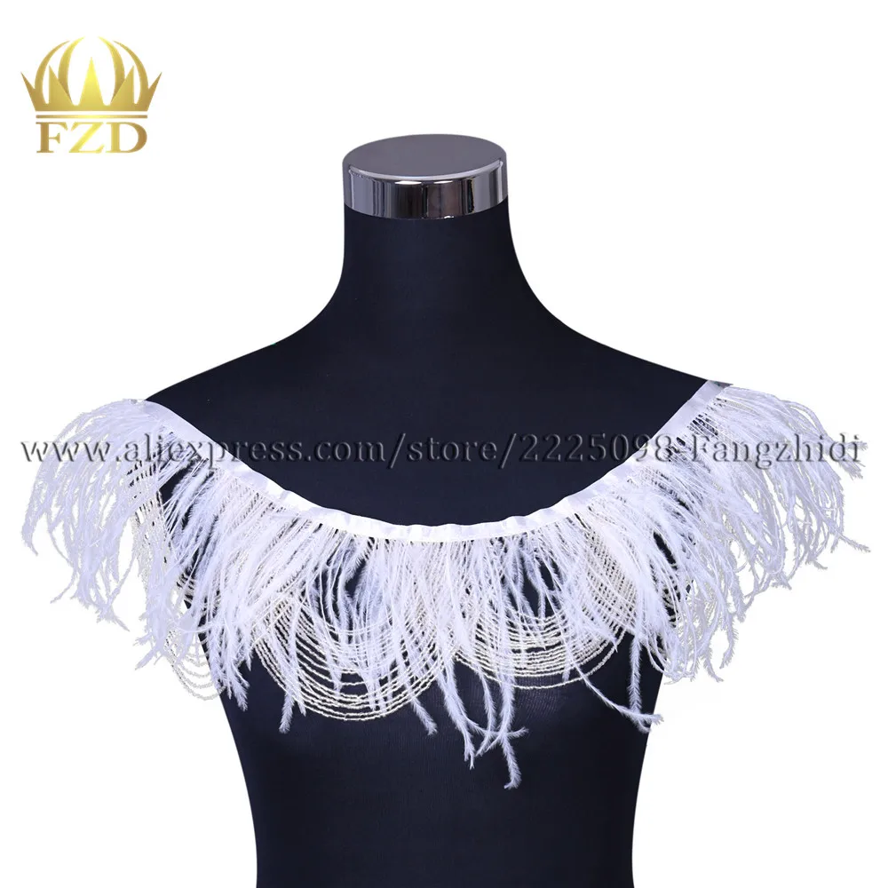 

FZD 1 Piece Handmade Beaded with Feather Beading Sewing Patches Applique for Dance Rhinestone Trim Rhinestones bodice patch