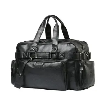 

Large Capacity Men Luggage Pouch PU Leather Black Waterproof Travel Bag Handbag L9BE