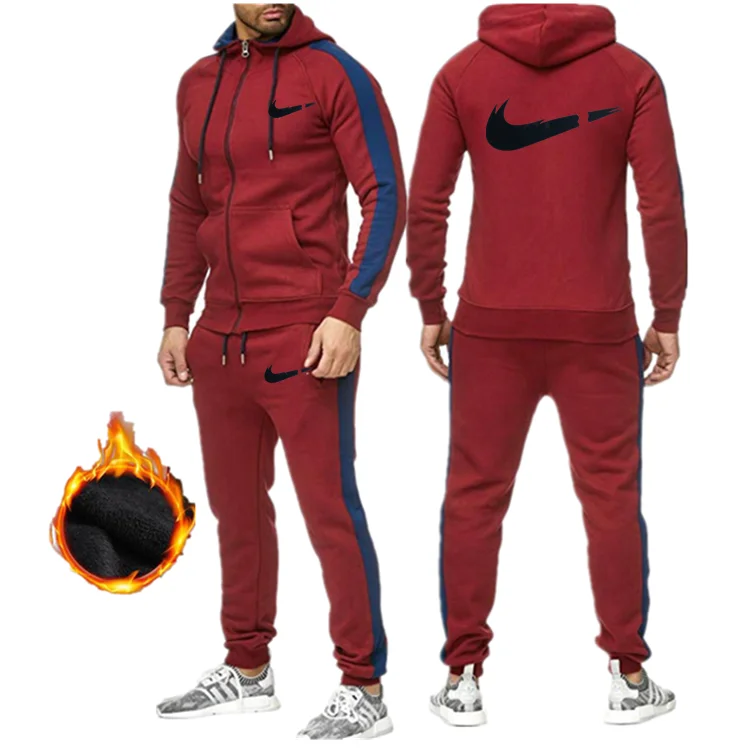 New Tracksuit Men Sporting Fleece Thick Hooded Brand-Clothing Casual Sportswear Male Jacket+Pants Warm Outside Winter Sweatshirt