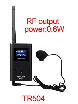 Retekess TR504 0.6W Wireless FM Broadcast Transmitter MP3 Portable for Church Car Meeting Support TF Card AUX Input headphones with mic