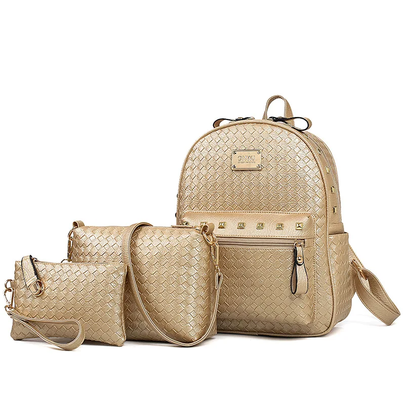 

2016 Korean-style WOMEN'S Fashion Handbag Weaving Picture Three-piece Set Backpack New Style Backpack