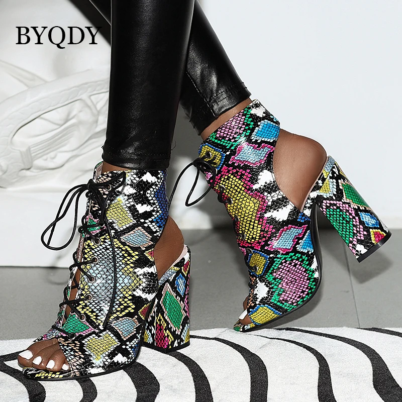 

BYQDY Leopard Print Ladies Summer Boots 2020 Rome Boots Women Pumps Gladiator Lace Up Shoes Chelsea Women Ankle Boots Plus 48-50