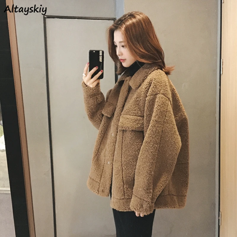 Куртки женские новые корейские стильные женские одноцветные с отложным воротником Элегантные карманы размера плюс 2XL теплые толстые зимние пальто женские шикарные