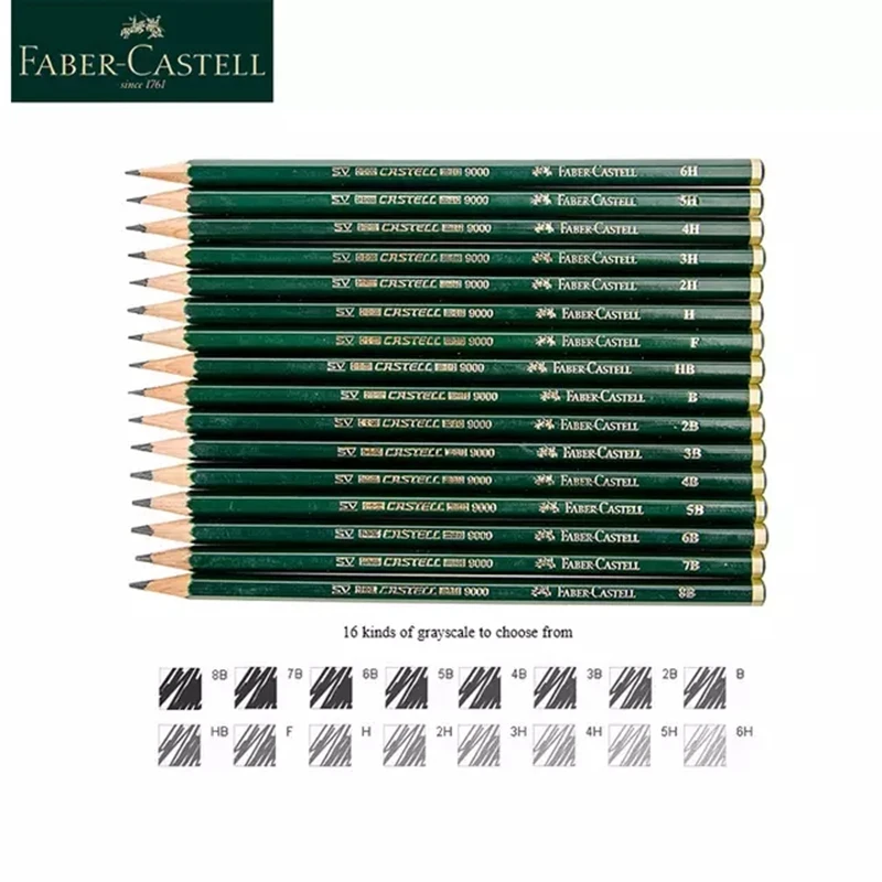 Faber-Castell 9000 Set de lápices de bocetos, de grafito, artísticos, 8B -  2H, 12 unidades