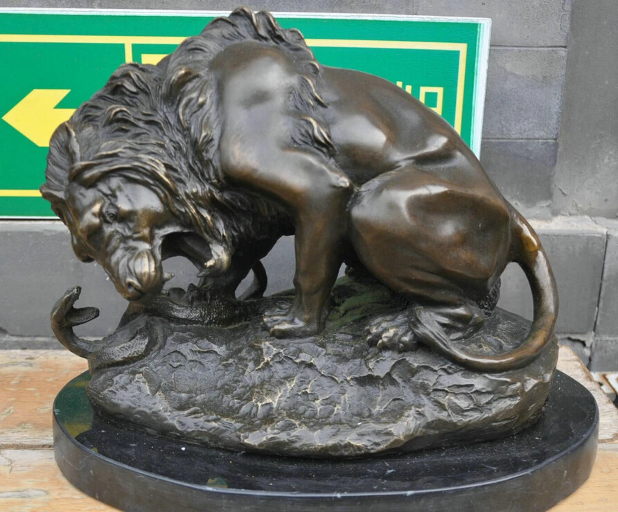 004283 10 China Artwork Crafts Bronze Copper Animal Lion and Snake Sculpture Statue | Дом и сад