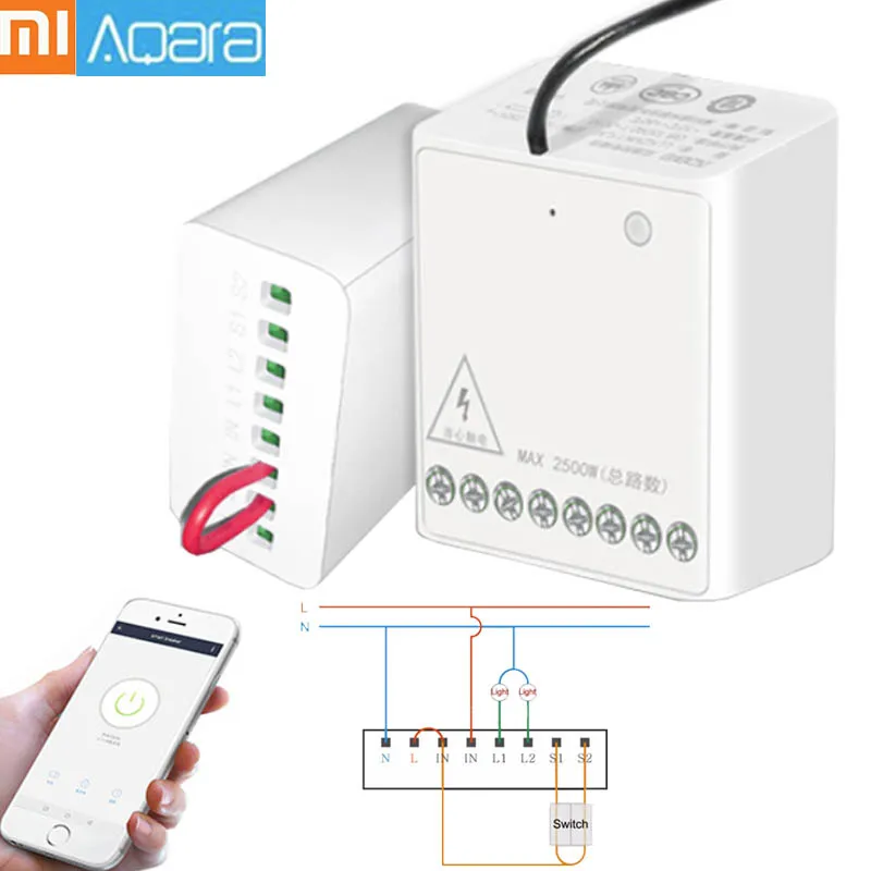 

XIAOMI Aqara LLKZMK11LM Two-way Control Module Wireless Relay Controller 2 Channels Work For Mijia APP & Home Kit Control Module