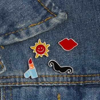 

Cartoon Collection Pins Red Lips Lipstick Brooches Lovely Sun Mustache Enamel Pin Badges for Girl Women Backpack Jackets Jewelry