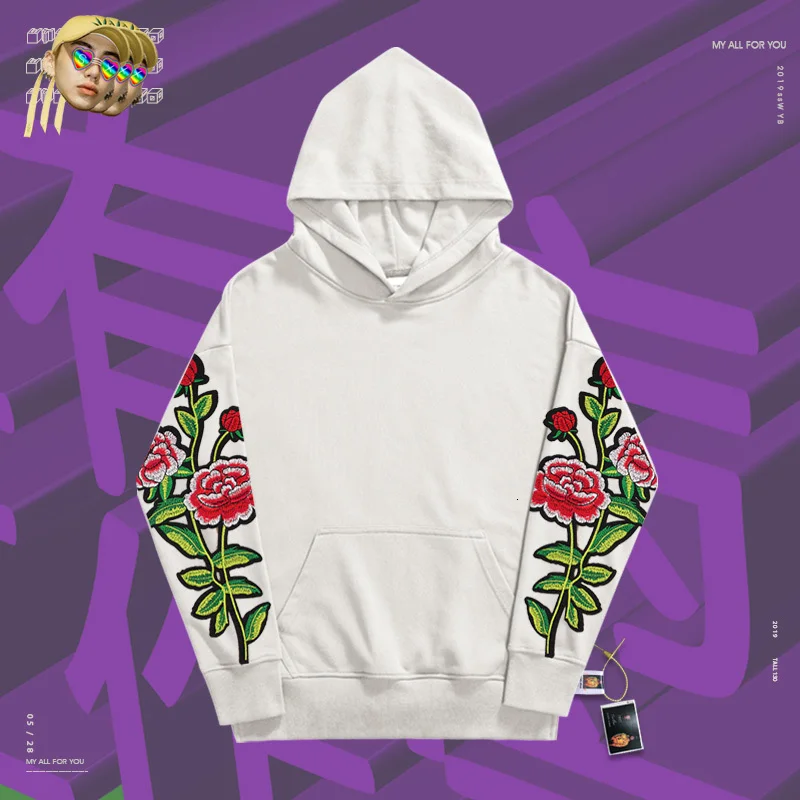 

Autumn clothes loose skateboard hoodieszn beautiful Chinese rose print unisex silhouette lazy style hoodie