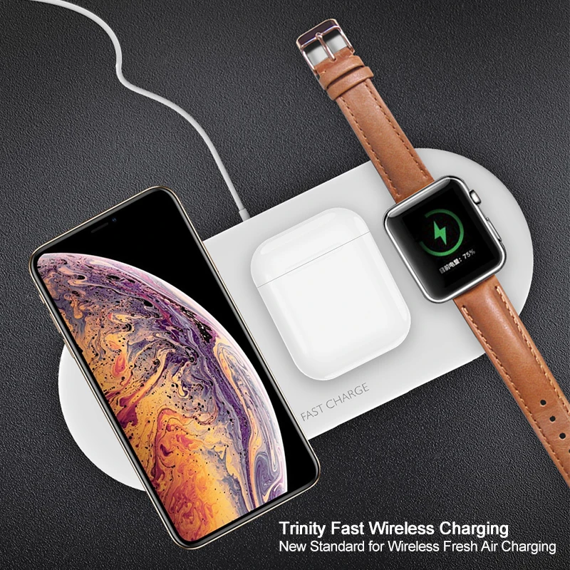 

Headphone watch phone three in one wireless charger white with a data cable