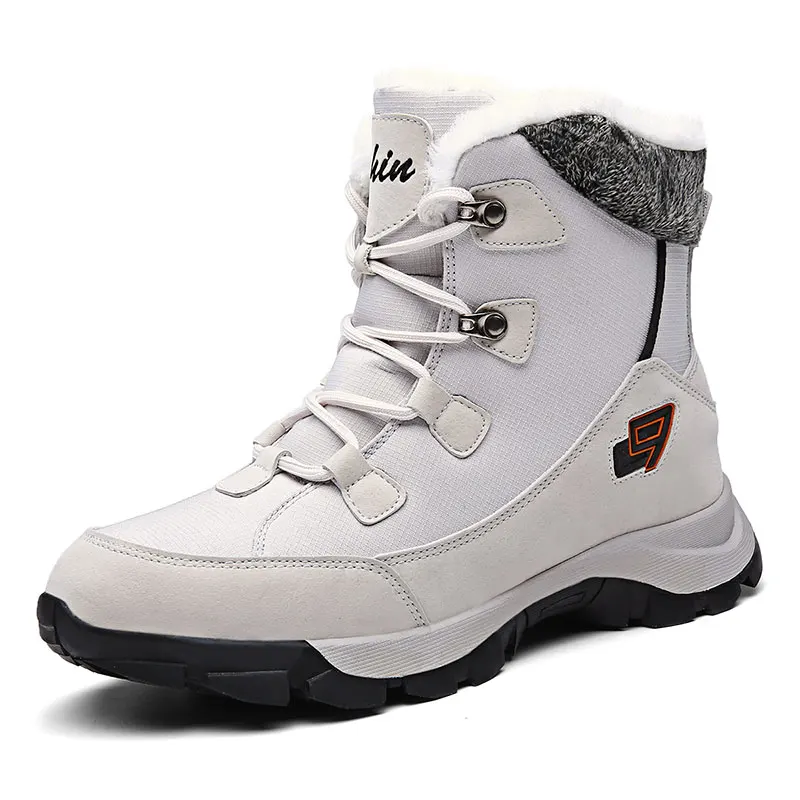 

Ankle Snow Boots Fo Men Waterproof Booties Flats Nylon Mens Mid Calf Boots Lace-up Plush Warm Shoes Winter Big Size 35-47