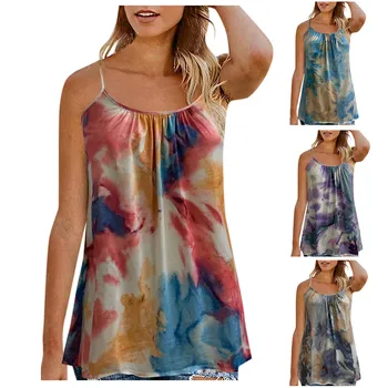 

Summer Women Tie Dye Printed Sleeveless Vest Blouse Tank Tops Camis Clothes Female Casual Crop Camisole Top Sexy Vest #