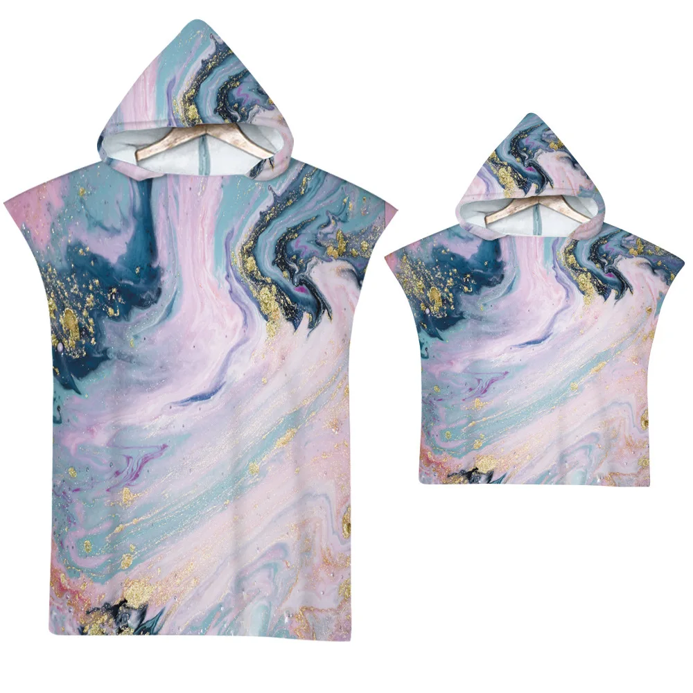 

New Printed Marble stripes Bath Beach Towel Microfiber Fabric Changing Bathrobe Cloaks Hooded Swimming Pool Gym Fitness Towels
