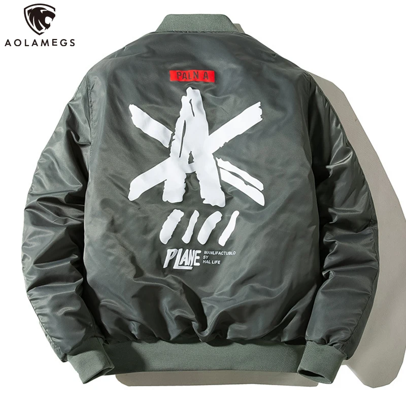 

Aolamegs Bomber Jacket Men Funny Print Coat Advanced Padded Flight Jacket Windbreaker Baseball Uniform High Street Streetwear