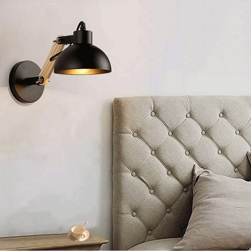 LED Wall Lamp Nordic Bedside Iron Wood Wall Lights Practical Adjustable Reading Study Lighting Home Decors Sconces led wall lamp,wall sconces light,wall lamp