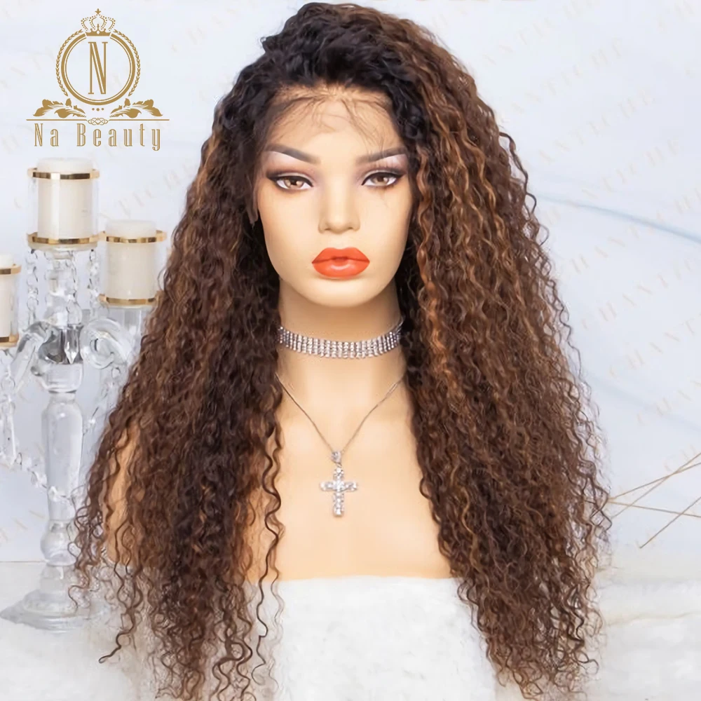 180 Density Blonde Highlight Wig HD Transparent Lace Peruvian Curly Ombre Colored 13x4 Front Human Hair Wigs Na beauty | Шиньоны и